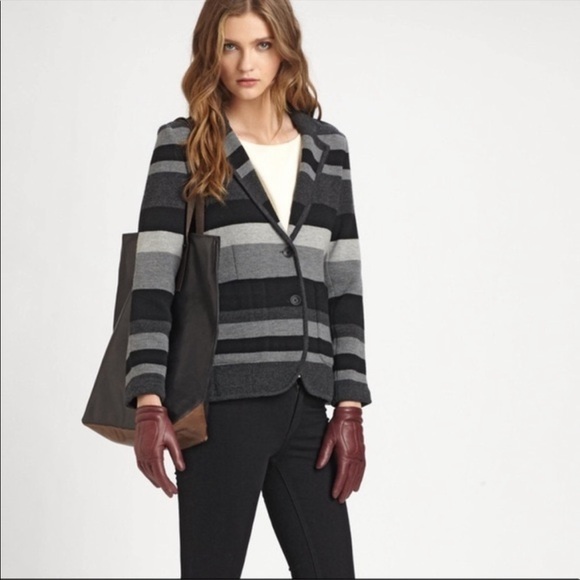 Rag & Bone Grey & Black Lucy Bromley Striped Wool Blazer Size Small - Picture 1 of 10